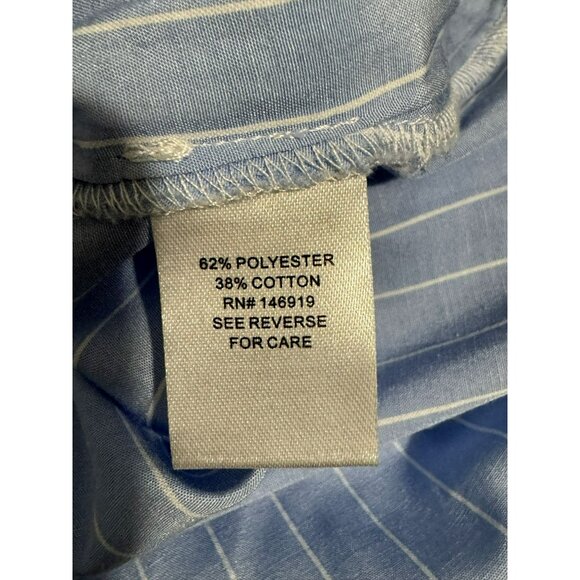 Freshman Crossover Asymmetric Ruffle Cotton Top Blue White Pinstripe LS Sz M - Picture 6 of 6